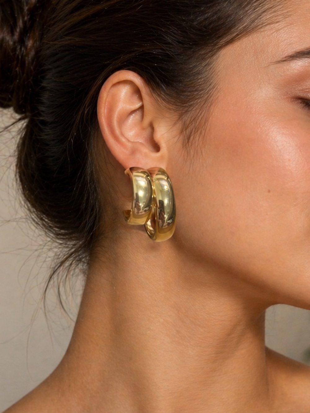Zara Shiny Gold Double Hoop Earrings